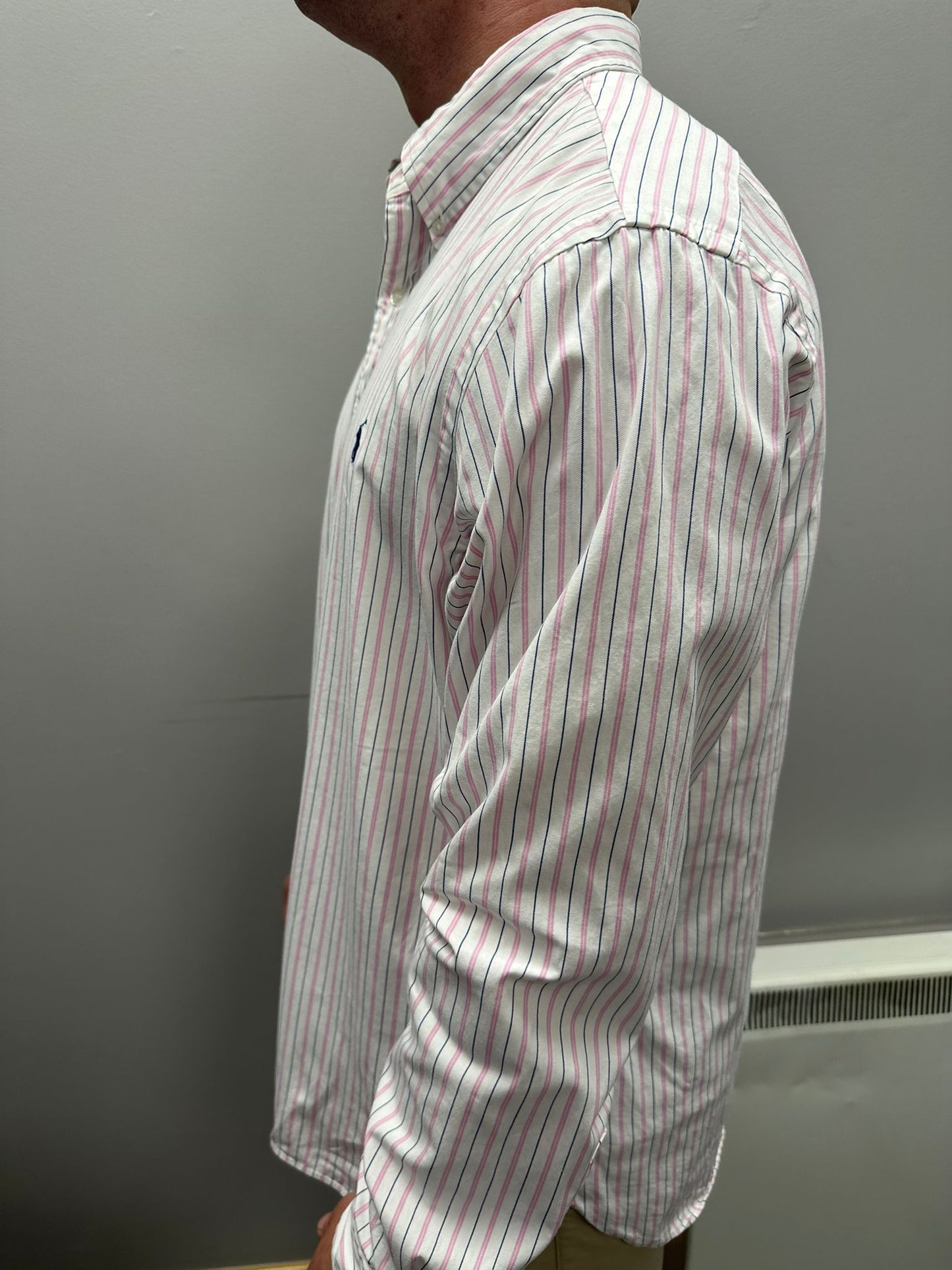 Ralph Lauren Oxford Shirt – White with Pink & Blue Stripes – Size 17.5 – Grade A