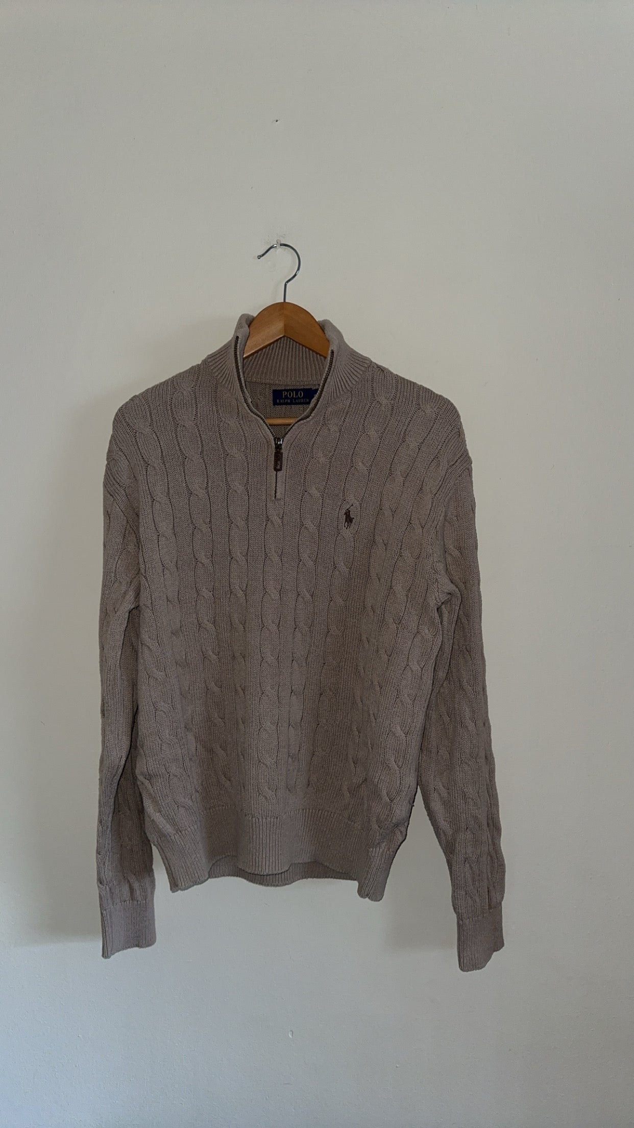 Medium Beige Cable Knit Ralph Lauren Quarter Zip