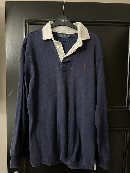 Medium Ralph Lauren Polo Sport Rugby Shirt (Navy, White Collar)