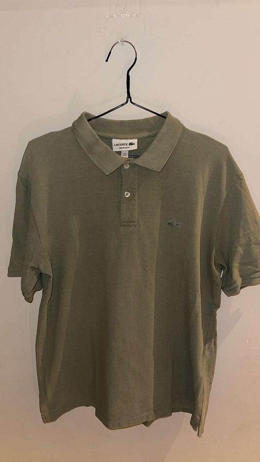 Large Khaki Green Short-Sleeve Lacoste Polo