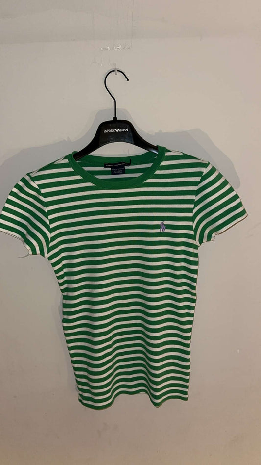 Women’s Medium Ralph Lauren Green/White Stripe Tee