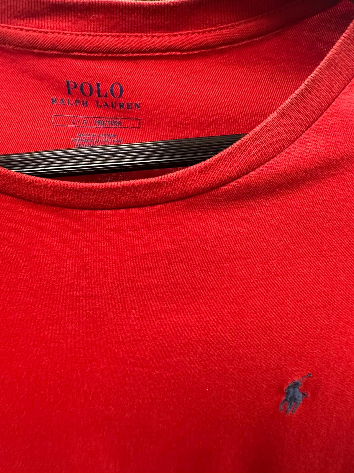 Ralph Lauren Red Crew Neck T-Shirt – Size L (Fits Like XL) – Premium Cotton