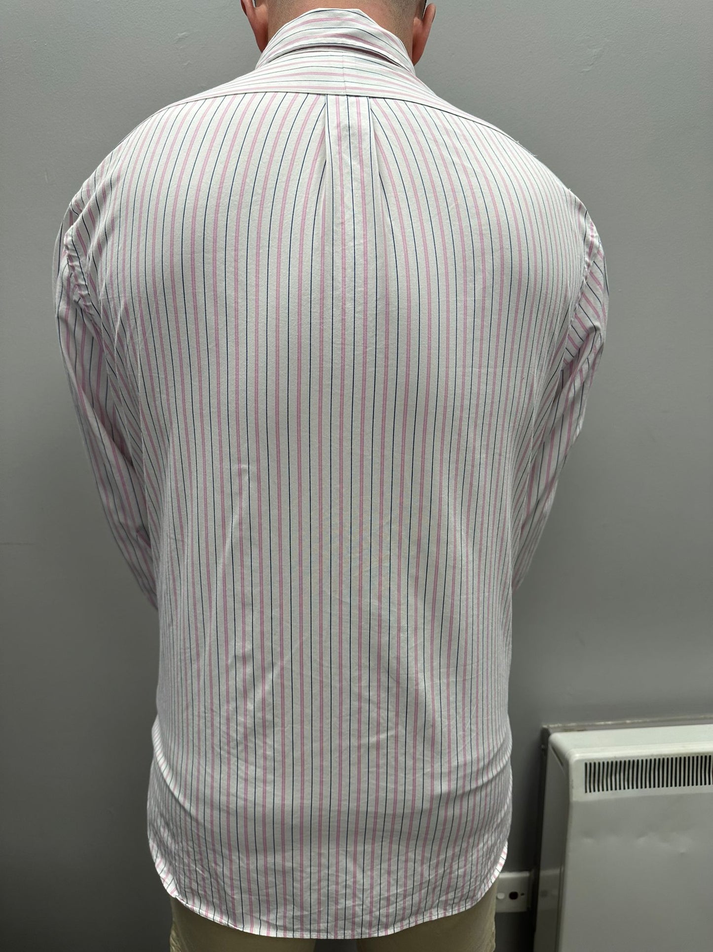 Ralph Lauren Oxford Shirt – White with Pink & Blue Stripes – Size 17.5 – Grade A